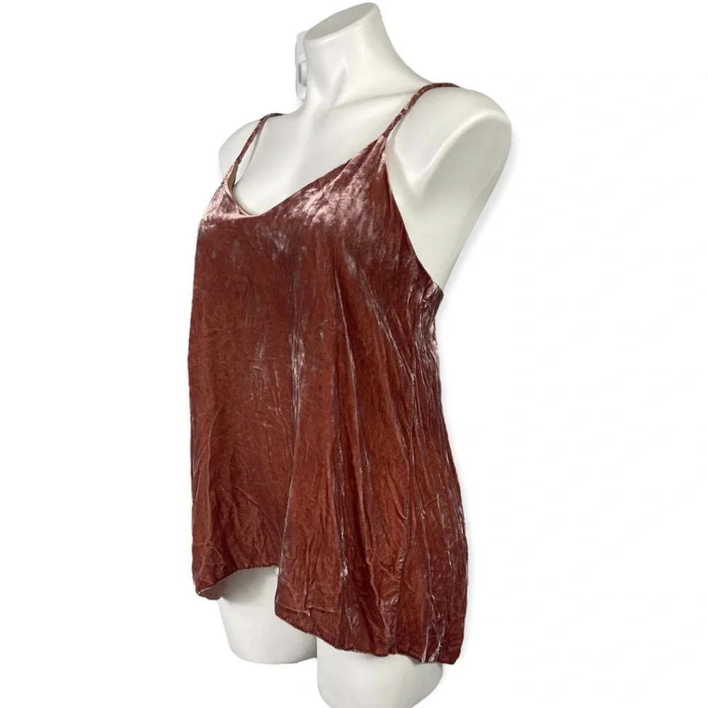CAARA 100% Silk Crushed Velvet Spaghetti Strap Cami Camisole Top In Rust M - Picture 5 of 16